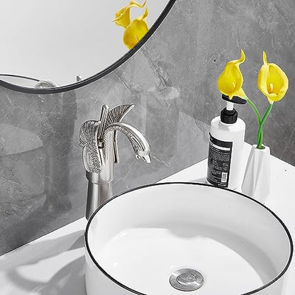 Brushed Nickel Swan Shape Single Handle 1Hole Bathroom Vessel Sink Faucet Deck Mount Lavatory Sink Faucet - color: Brushed Nickel, size: Tall