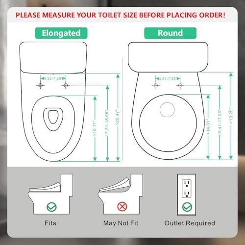 Round Bidet Toilet Seat, Smart Heated Toilet Seat with Warm Water and Dryer, Soft Close Bidet Seat with Adjustable Temperature, Stainless Steel Nozzle - size: Round