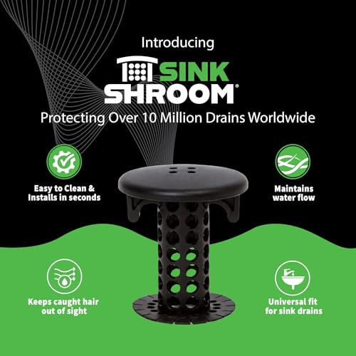 SinkShroom Hair Catcher, Matte Black Bathroom Sink Drain Protector, Hair Snare - Comes with 4 DrainShroom Toss Disposable Drain Snakes - color: Matte Black
