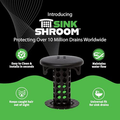 SinkShroom Hair Catcher, Matte Black Bathroom Sink Drain Protector, Hair Snare - Comes with 4 DrainShroom Toss Disposable Drain Snakes - color: Matte Black