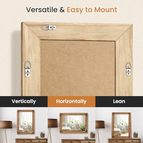 Wood Framed Bathroom Vanity Mirror for Wall, 20"x28" Farmhouse Mirror | Solid Wood Frame, HD Shatterproof Glass, Vertical/Horizontal Hanging, Ideal for Bathroom, Living Room, Bedroom - size: 28"L x 20"W