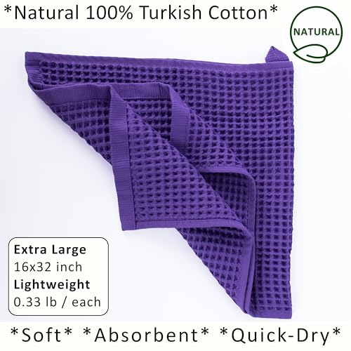 PÜSKÜL Natural 100% Turkish Cotton Waffle Kitchen Towels Set of 3 | Oeko-Tex, Premium Waffle Hand Towels for Bathroom | Soft Absorbent Quick-Dry Lint-Free Dish Towel Large 32x16 inch (3, Lilac) - color: Lilac