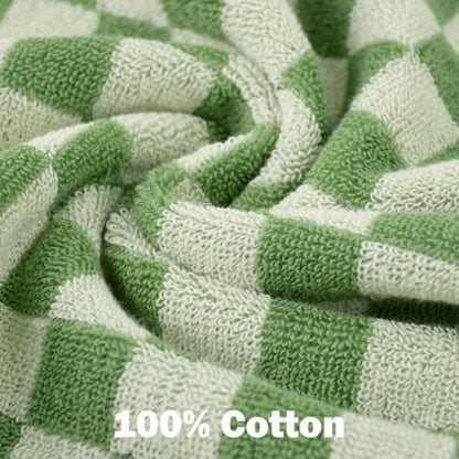 Jacquotha Wash Cloths Super Soft (Green Checkered), Wash Clothes 12 Pack | Cotton Face Cloths for Washing Face Showering 13x13 Inches - color: Green