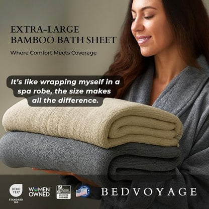 Luxury 3pc Bath Sheet Towel Set, Extra Large Bathroom Towel, 37x70 Viscose Derived from Bamboo & Cotton, Plush, Super Absorbent & Fast Drying, 1 Bath Sheets & 2 Hand Towels - Charcoal - color: Charcoal, size: 3pc