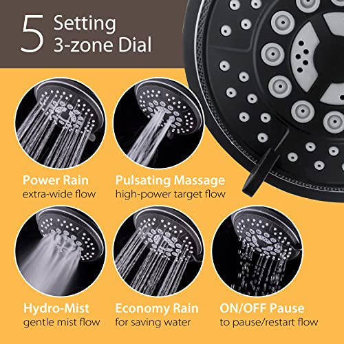 High Pressure 24-Function Dual 2-in-1 Handheld Shower Head Combo | With Self-clean Nozzles, 3-way Anti-swivel Water Diverter, and Premium Stainless Steel Hose / Matte Black Plated Finish - color: Matte Black, size: 2.5 Gallon Per Minute