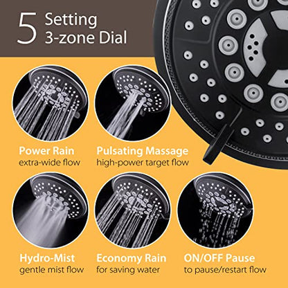 High Pressure 24-Function Dual 2-in-1 Handheld Shower Head Combo | With Self-clean Nozzles, 3-way Anti-swivel Water Diverter, and Premium Stainless Steel Hose / Matte Black Plated Finish - color: Matte Black, size: 2.5 Gallon Per Minute