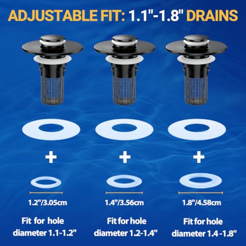 Bathroom Sink Drain Strainer, Pop-Up Bathroom Sink Stopper with Removable Stainless Steel Hair Catcher Basket, Universal Fit for US Bathroom Sinks, Showers & Floor Drains (1pcs-Black) - color: 1pcs-black