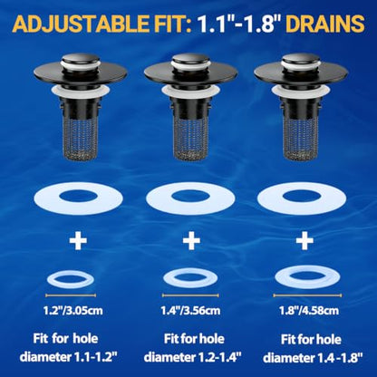 Bathroom Sink Drain Strainer, Pop-Up Bathroom Sink Stopper with Removable Stainless Steel Hair Catcher Basket, Universal Fit for US Bathroom Sinks, Showers & Floor Drains (1pcs-Black) - color: 1pcs-black