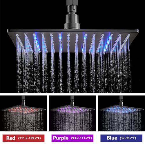 Aolemi Ceiling Shower Faucet Set with Handheld 12" LED Head Matte Black | Handheld Spray,12 Inch Rain LED Head,Shower Valve and Trim Kit,All Metal,Ceiling System,Bathroom Mixer - color: Black, size: 12 Inch LED Shower Head