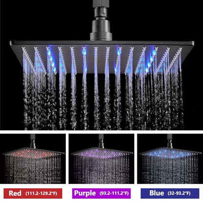 Aolemi Ceiling Shower Faucet Set with Handheld 12" LED Head Matte Black | Handheld Spray,12 Inch Rain LED Head,Shower Valve and Trim Kit,All Metal,Ceiling System,Bathroom Mixer - color: Black, size: 12 Inch LED Shower Head