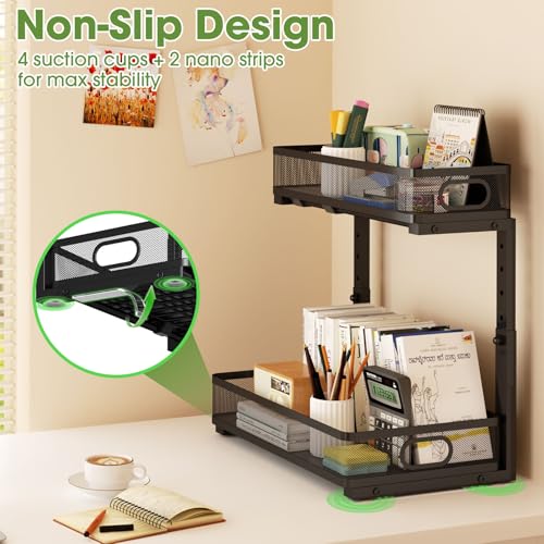 Under Sink Organizer 4-Pack, Metal 2-Tier Pull-Out Cabinet Shelf with Slide-Out Mesh Drawers, Height Adjustable, Space-Saving Storage Racks for Kitchen, Bathroom, Laundry Room - color: Black-4 Pack