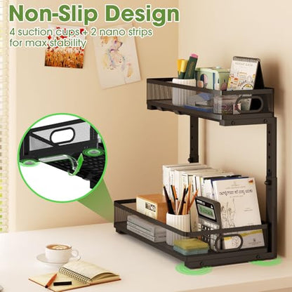 Under Sink Organizer 4-Pack, Metal 2-Tier Pull-Out Cabinet Shelf with Slide-Out Mesh Drawers, Height Adjustable, Space-Saving Storage Racks for Kitchen, Bathroom, Laundry Room - color: Black-4 Pack