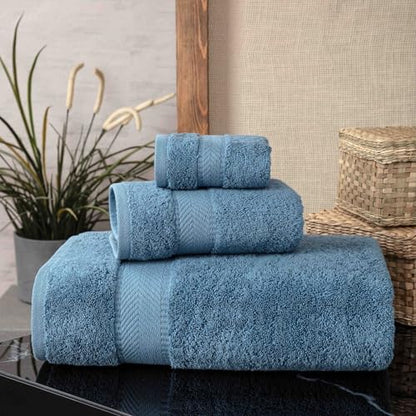 Personalized Towel Set, Custom Bath Towels with Name, Turkish Cotton Blue | 3 Pcs Set, 100% Cotton, Embroidered, Monogrammed, Customized Gift For Adults, Wedding, Bridal Shower, Housewarming, Spa - color: Mid Blue, size: 3 Piece Towel Set