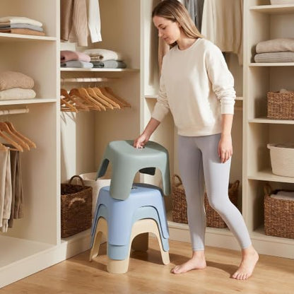 Plastic Step Stool, Heavy-Duty ABS Shower Bath Stool Anti-Slip, Compact Size for Bathroom, Kitchen, Entryway Beige - color: Begie