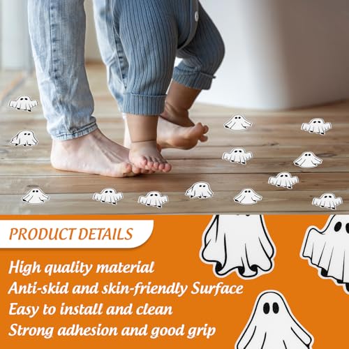 JarThenaAMCS 24 Pcs Halloween Non Slip Bathtub Sticker with Scraper White Groovy Ghost Anti Slip Shower Tread Adhesive Shower Decal for Bathroom Floor Decoration