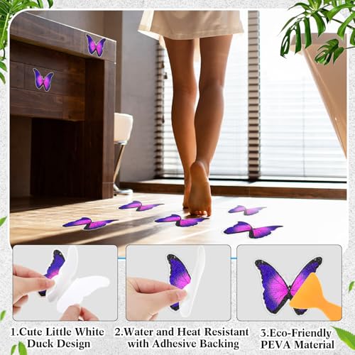 20 Pcs Non Slip Bathtub Stickers Anti Slip Shower Stickers Butterfly Anti Skid Bathtub Decals Adhesive Shower Grips Peel and Stick Treads Applique with Scraper(Purple,Butterfly) - color: Purple