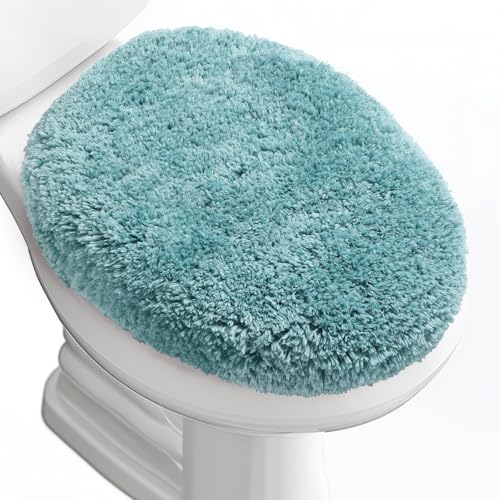 Soft Microfiber Toilet Lid Cover 17.5" x 15" Machine Washable | Solid Toilet Seat Cover Adjustable Rubber Backing Fits Most 16 -17.5" L x 14-16" W Round Oblong and Elongated Toilet Seat - color: Aqua