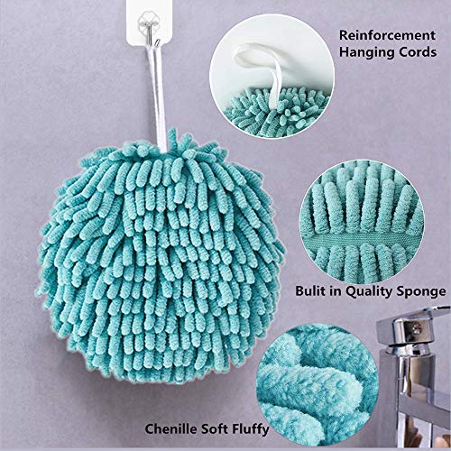 Chenille Hand Towels for Bathroom Soft Ball Quick Dry Hand Bath Hanging Hand Towel with Loop Absorbent Kitchen (2 Grey) (Blue+Grey) - color: Blue+grey