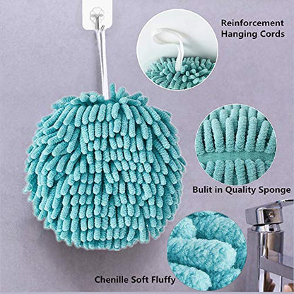 Chenille Hand Towels for Bathroom Soft Ball Quick Dry Hand Bath Hanging Hand Towel with Loop Absorbent Kitchen (2 Grey) (Blue+Grey) - color: Blue+grey