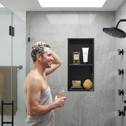 304 Stainless Steel Shower Niche 12” x 24” for Bathroom Storage | Matte Black Recessed Shower Niche No Tile Needed with 2-Tier Shelves for Bathroom Space Saving - size: 12 x 24 inch