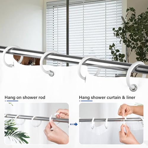 Kutesna 24PCS Shower Curtain Hooks,White Shower Curtain Rings | Plastic Shower Hooks,Easy to Snap Closure,Rust Proof Anti-Drop Shower Rings,Smooth Sliding Curtain Hooks for Shower Curtains - color: White