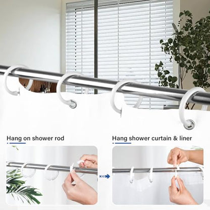 Kutesna 24PCS Shower Curtain Hooks,White Shower Curtain Rings | Plastic Shower Hooks,Easy to Snap Closure,Rust Proof Anti-Drop Shower Rings,Smooth Sliding Curtain Hooks for Shower Curtains - color: White