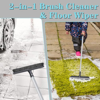 AONEZ Floor Scrub Brush with Long Handle - Adjustable Handle 2 in 1 Scrape and Heavy-Duty Stiff Bristle Floor Scrubber Brush for Cleaning Bathroom, Kitchen Patio Tile Garage and Deck