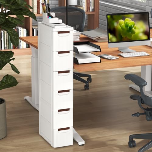 6-Drawer Narrow Storage Cabinet, Slim Rolling Cart (7.5"x16.5"x43") | Mobile Plastic Cart Container | Pull Handles & Built-in Wheels | For Living Room, Kitchen, Bathroom, Office - size: 7.5"x16.5"x43" (6 Drawer)