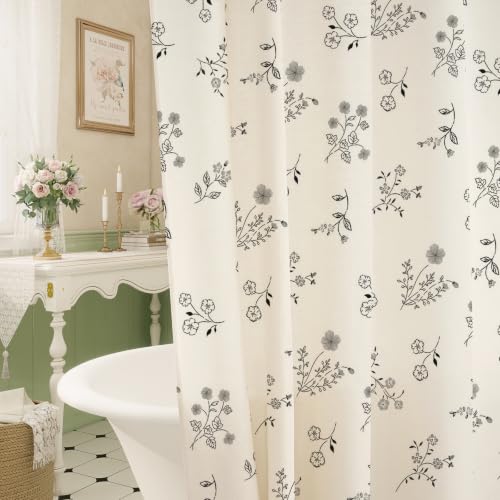 Black Farmhouse Cotton Shower Curtain, Boho Floral Curtain, 36 x 72 | Cotton Blend Fabric, Farmhouse Vintage Botanical Design, Cottagecore Charm, French Country Romance, Rustic Chic, Cute Girly - color: C - Black Solid, size: 36"W x 72"L (Pack of 1)