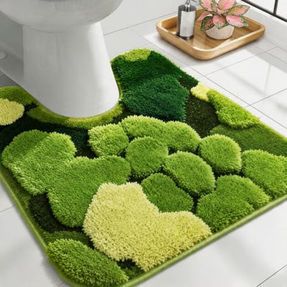 Hifuwan Cute Green Moss Toilet Rugs U Shaped Non Slip Bath Mats, 20x20 Inch | Soft Absorbent Plant Bathroom Rugs, Fluffy Machine Washable, Contour Bath Rugs for Toilet Base Bathroom Shower Floor - size: 1'8" x 1'8" (U-Shape)