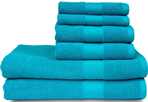 MAURA Premium Bath Towel Set 100% Cotton. 6 Piece Ultra Absorbent Quick Dry Soft Terry Bath Towels for Bathroom, Hotel and Spa Quality, Turquoise - color: Turquoise, size: Bath Towels Set