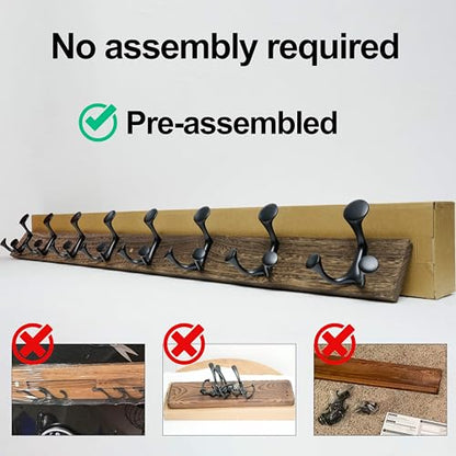 WEBI Coat Rack Wall Mount,17" Solid Wood Coat Hooks Wall Mounted Coat Hanger,16" Hole to Hole,Heavy Duty Hook Rack Rail,3 Triple Hooks for Hanging Coats,Jacket,Clothes,Hat,Backpack,Weathered Brown - color: Weathered Brown, size: 17 Inch