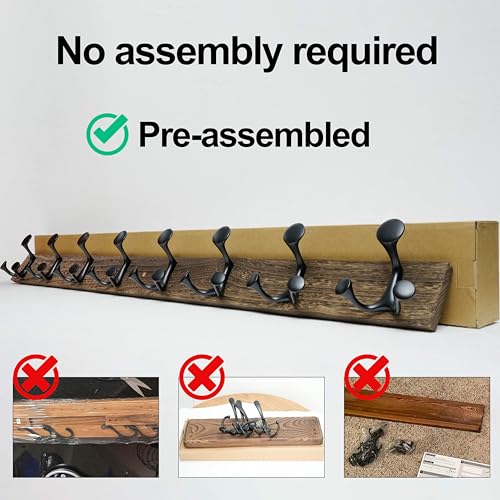WEBI Coat Rack Wall Mount,24" Solid Wood Coat Hooks Wall Mounted Coat Hanger,16" Hole to Hole,Heavy Duty Hook Rack Rail,4 Triple Hooks for Hanging Coats,Jacket,Clothes,Hat,Weathered Brown,2 Packs - color: Weathered Brown, size: 24 Inch(2 Pcs)