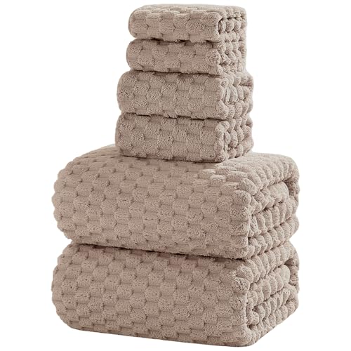 6 Piece Bath Towel Set, 40"x80" Microfiber Bath Sheets, Beige | Microfibers，Extra-large size，Quick dry，Highly Absorbent，Big and Tall users，2Bath towels 2Hand towels 2Washcloths - color: Beige, size: Bath Sheet Set-6PCS
