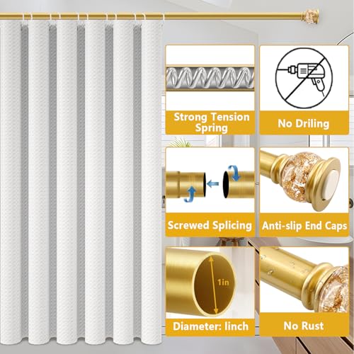 Shower Curtain Rod 27 to 60 Inch,1 Inch Diameter Shower Rod for Bathroom, No Drilling Tension Curtain Rod for Window, Adjustable Spring Tension Rod,No Drilling,No Rust,Gold - style: Gold-S