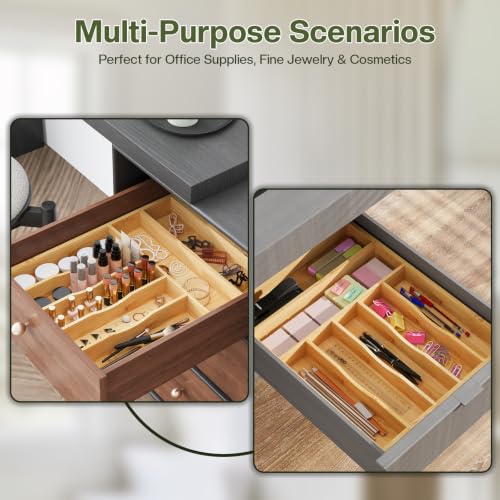 BAMEOS Bamboo Flatware Organizer 16.5×12.8 –Silverware Tray for Small Kitchen Drawers, 2" H Cutlery Holder | Forks, Spoons, Knives - size: 2''H 16x13
