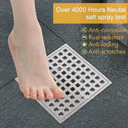 4 Inch Square Shower Drain, Brushed Nickel | ABS Flange & Hair Strainer, SUS 304 Stainless Steel, Removable Grid Cover, Anti-Clog - color: Brushed Nickel