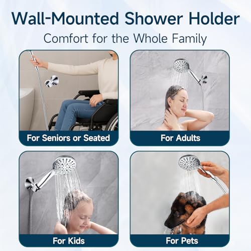 BRIGHT SHOWERS Handheld Shower Head Holder with Dual Angle Positions, Wall Suction Bracket Includes Adhesive 3M Disc, No Tools Required and Easy Installation, Chrome Finish - color: Chrome, style: Suction & Adhesive - 2 Angles