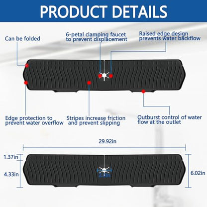 Kitchen Sink Splash Guard Gen2-30" x 6'' Silicone Sink Mat Splash Guard fit for Countertop, Bathroom,Farmhouse,RV by EBIGIC (Black) - color: Black 30in, size: 30”x 6.0”