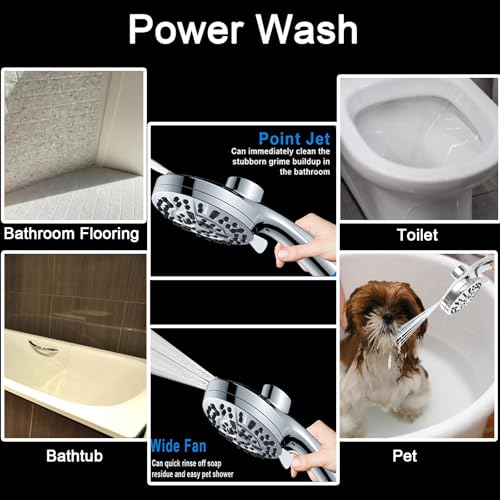 High Pressure Shower Head with Magnetic Back Fixed Base Design,Handheld Showerhead with Hose Set Stainless Steel 59 inches/5 ft 10-Setting 5 inches Large Face,Chrome Finish (Silver) - color: Silver