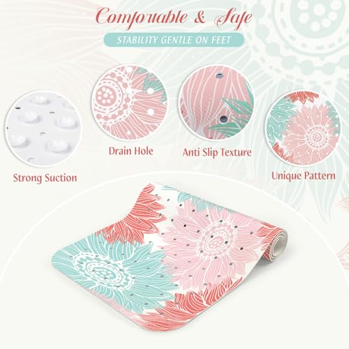 SHUCHING Bath Mat for Tub Non Slip-40x16 Inch, Green and Pink Flower | Bathtub Mat for Elderly Mold Free, Long Shower Mat for Inside Shower with Suction Cup, Machine Washable - color: Abstract Sunflower