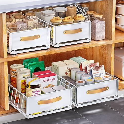 Pull out Cabinet Organizer,Heavy Duty Slide out Pantry Shelves Drawer Storage with Adhesive Nano Film,Sliding Mesh Cabinet Basket with Handle for Kitchen, Bathroom, Home, 11.8W" X 15.7"D X 6.2"H,White - color: White, size: 11.8"Wide-15.7"Deep (1Pack)