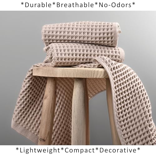 PÜSKÜL Natural 100% Turkish Cotton Waffle Kitchen and Hand Towels, 3-Piece | Beige, 32x16" Large, Premium 3D Honeycomb Weave Soft Absorbent Quick-Dry Lint-Free Dish Towel, Oeko-Tex Made in Turkey - color: Beige, size: Kitchen & Hand Towels Pack of 3