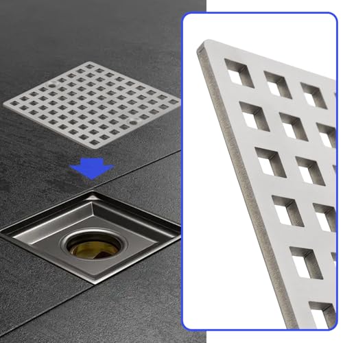4" Shower Drain Cover Brushed 304 Stainless Steel Square Shower Drain Strainer Grid for Bathroom Floor Kitchen and More
