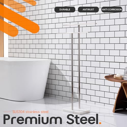 Free Standing Towel Rack for Bathroom 2-Tier Towel Holder Stand with Heavy Marble Base Thicken Steady Design Polished Chrome Stainless Steel AN7005CH - color: Polished Chrome