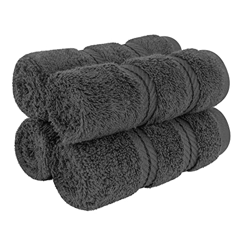 American Soft Linen 100% Cotton Luxury Turkish Towels, 4 PC Washcloth Set | Soft Absorbent Quick Dry OEKO Tex Standard 100 Certificated Durable Machine Washable Premium Hotel Quality - color: Dark Gray, size: 13"x13"