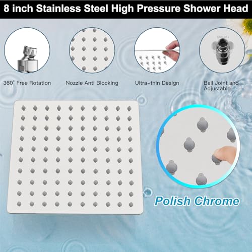 Midanya Shower Faucet Set with Handheld Sprayer,8 Inch,Polish Chrome | Rough-in Shower Valve and Trim Kit Included,Square Rain Head,Wall Mount Shower System,All Metal,Bathroom - color: Chrome, size: 8 Inch
