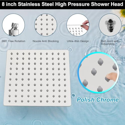Midanya Shower Faucet Set with Handheld Sprayer,8 Inch,Polish Chrome | Rough-in Shower Valve and Trim Kit Included,Square Rain Head,Wall Mount Shower System,All Metal,Bathroom - color: Chrome, size: 8 Inch
