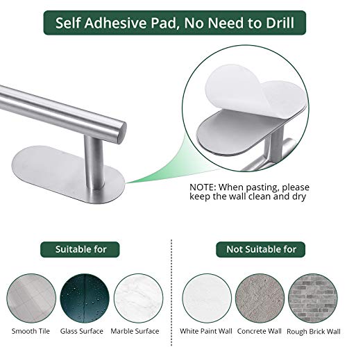 Self Adhesive Towel Bar, JiGiU Bathroom Hardware Set Include 16-Inch Bath Towel Bar,Toilet Paper Holder & 3 Packs Towel Hooks SUS304 Stainless Steel Wall Mount No Drill Sticky on Towel Holder Kit | With 16" Bath Towel Bar,Toilet Paper Holder & 3PCs Towel