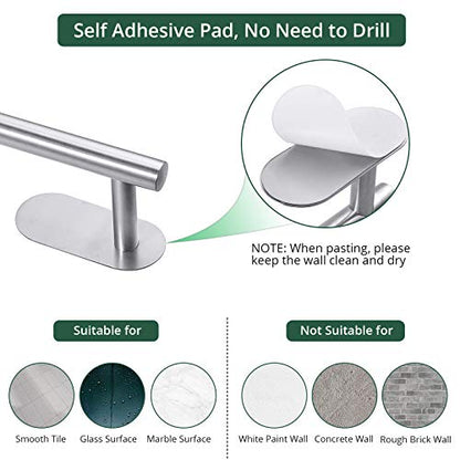 Self Adhesive Towel Bar, JiGiU Bathroom Hardware Set Include 16-Inch Bath Towel Bar,Toilet Paper Holder & 3 Packs Towel Hooks SUS304 Stainless Steel Wall Mount No Drill Sticky on Towel Holder Kit | With 16" Bath Towel Bar,Toilet Paper Holder & 3PCs Towel
